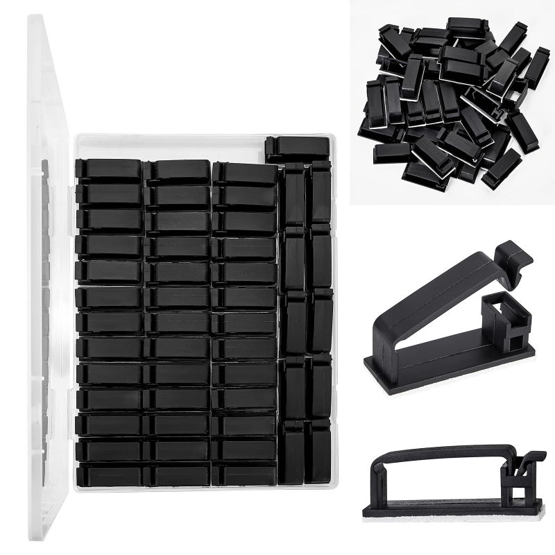 MOOCY 50Pcs Self Adhesive Cable Management Clips,Cable Organizers Wire Clips Cord Holder for PC Laptop Ethernet Cable Desktop Home Office(1.52â€™â€™ x 0.59â€™â€™ x 0.57â€™â€™, Black) - Image 5